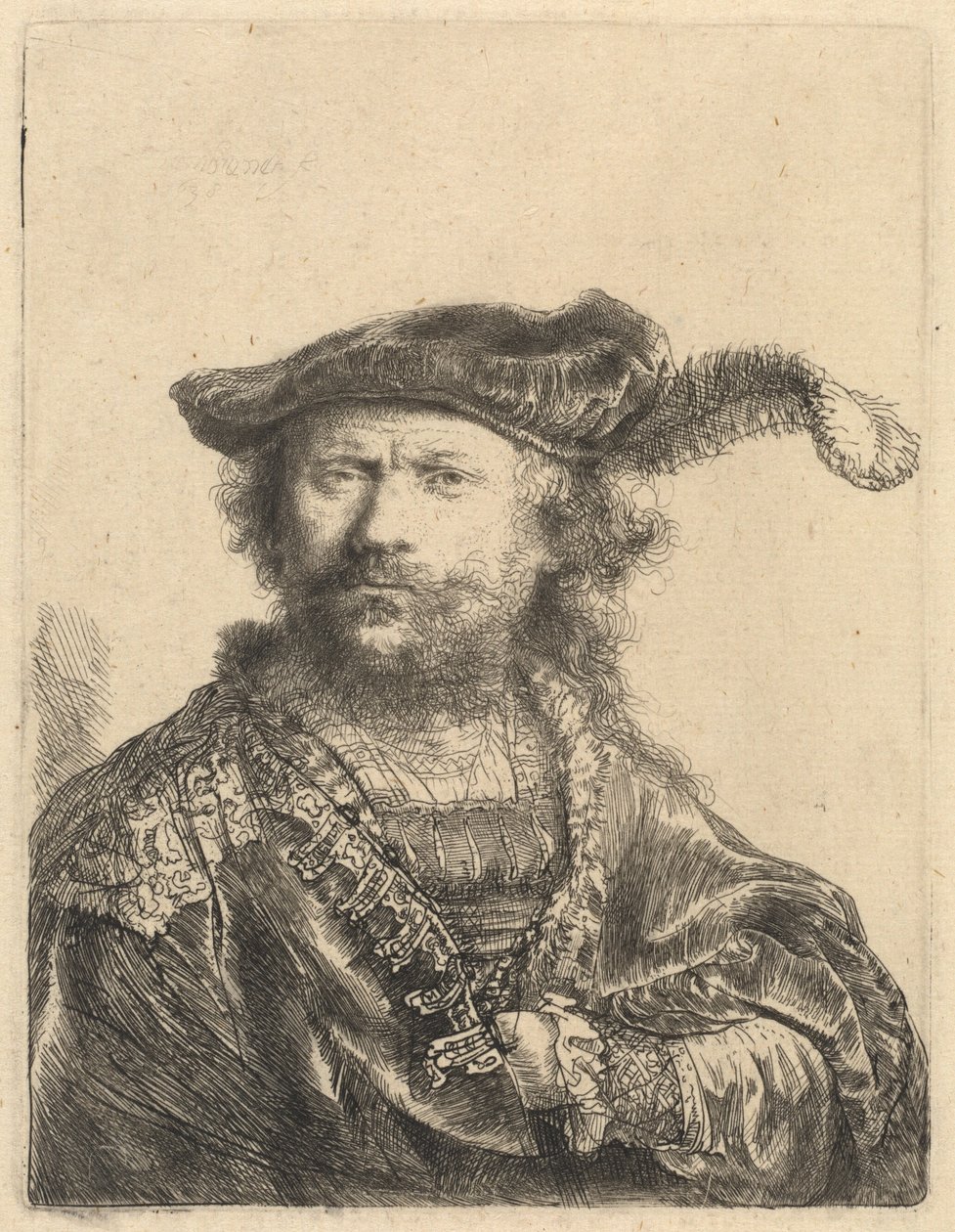 Tüylü Kadife Şapkalı Otoportre by Rembrandt van Rijn