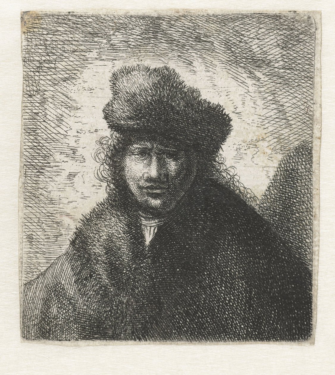 Eğik kürk şapkalı Otoportre: Büst, yaklaşık 1631. by Rembrandt van Rijn