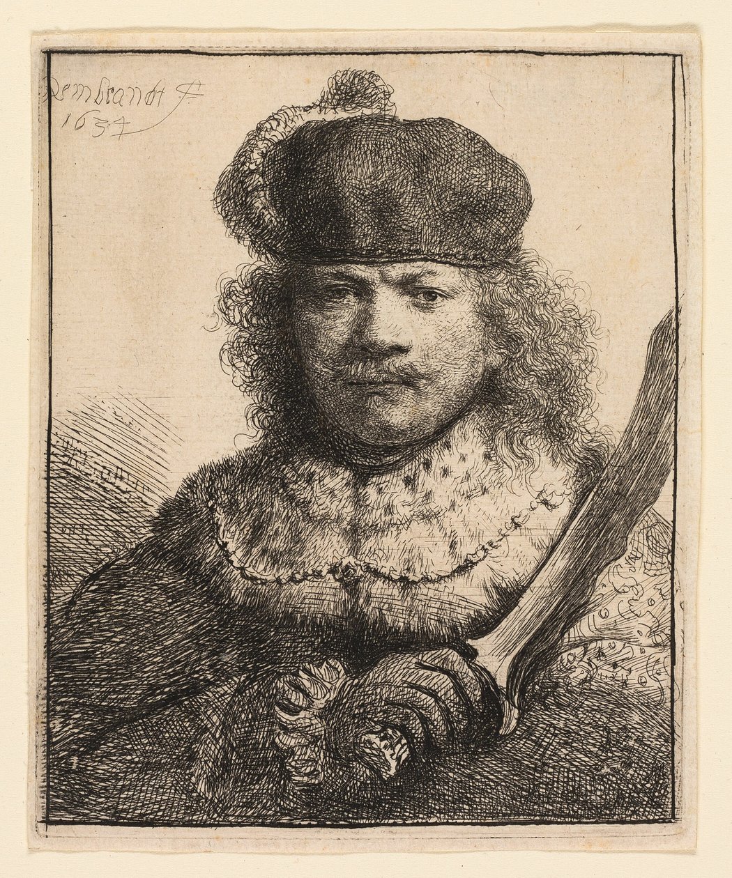 Yükseltilmiş Kılıçlı Otoportre by Rembrandt van Rijn