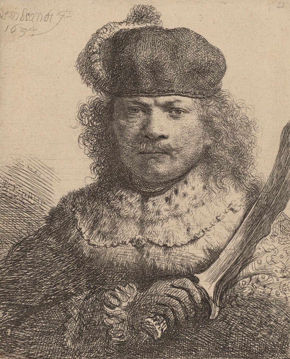 Yükseltilmiş Kılıçlı Otoportre, 1634. by Rembrandt van Rijn