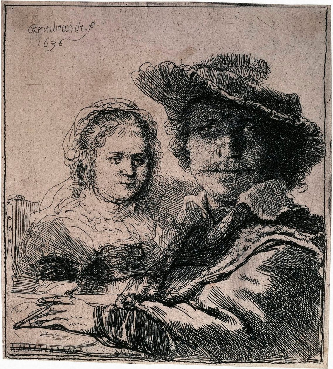 Saskia ile Otoportre, 1636. by Rembrandt van Rijn