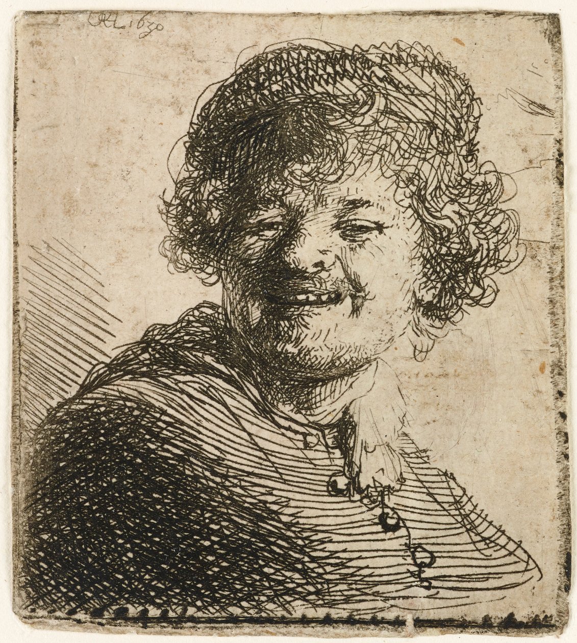 Şapkalı otoportre: gülmek, 1630. by Rembrandt van Rijn