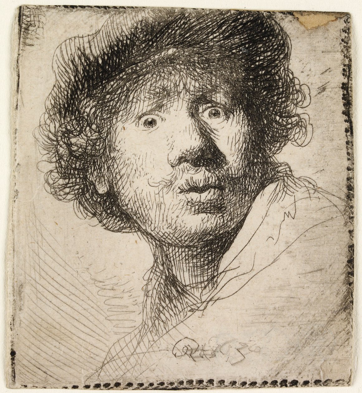 Şapkalı otoportre: ağzı açık, 1630. by Rembrandt van Rijn