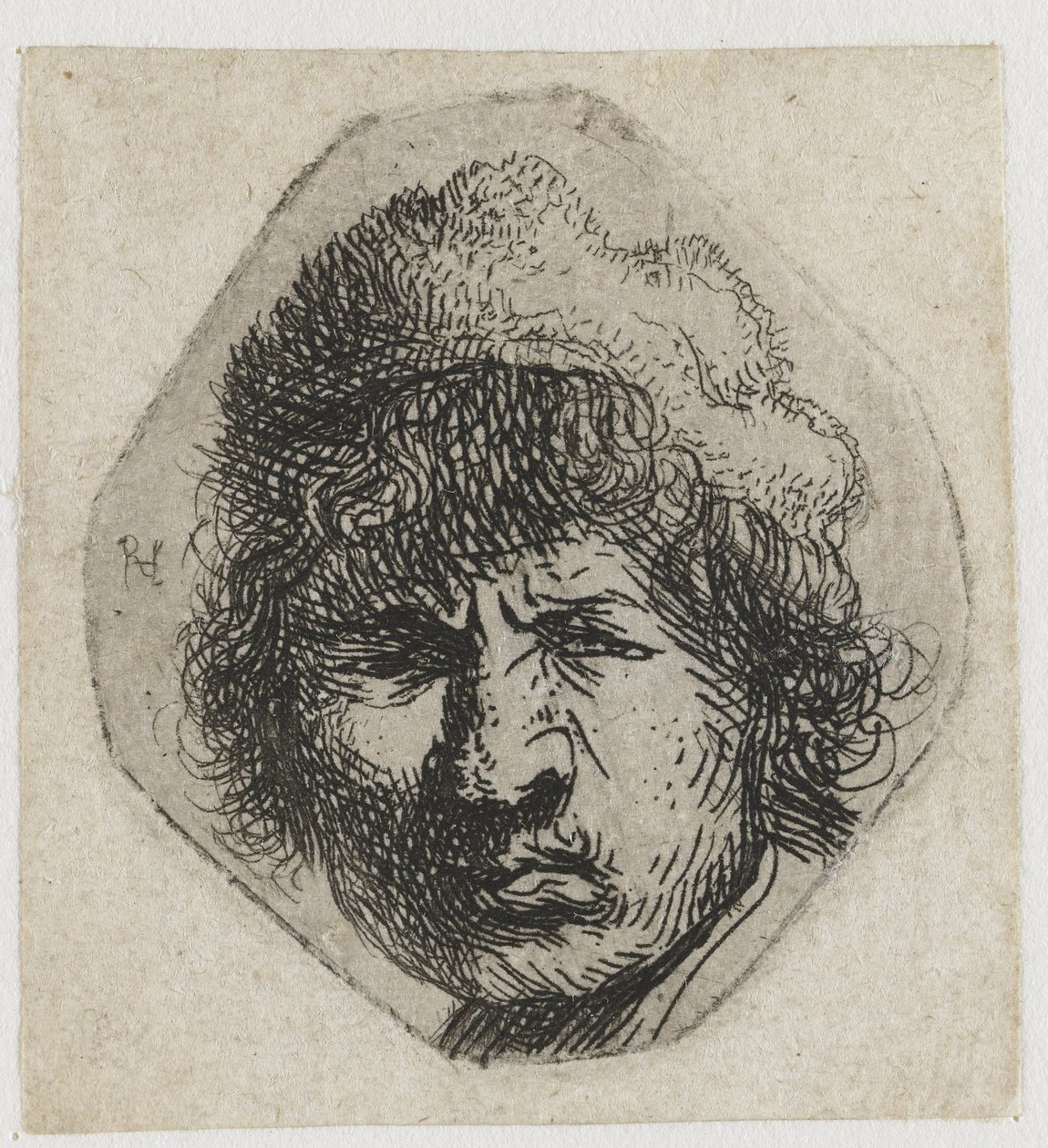 Kendi kendine portre kaş çatma by Rembrandt van Rijn
