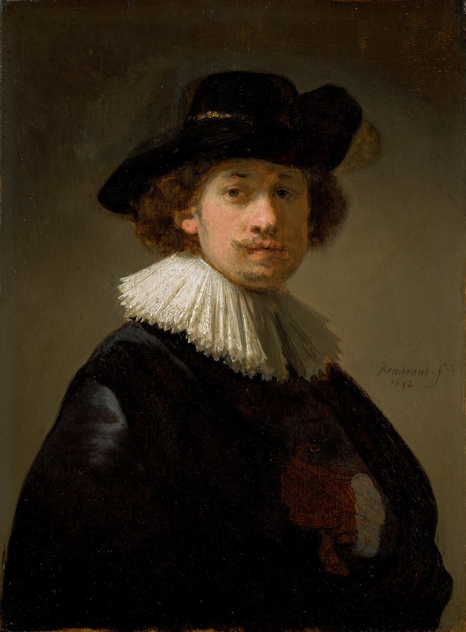 Otoportre, fırfırlı ve siyah şapkalı, 1632. by Rembrandt van Rijn
