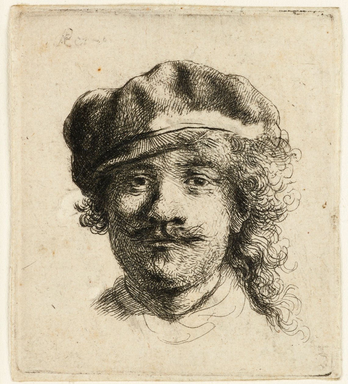 Yumuşak bir şapka takan otoportre: tam yüz, sadece kafa, c.1634. by Rembrandt van Rijn
