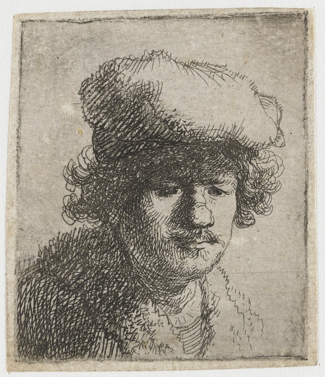 Öne çekilmiş kapaklı otoportre, c.1630. by Rembrandt van Rijn