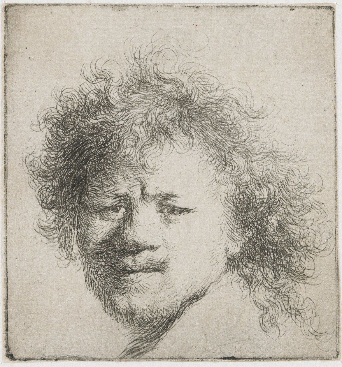 Uzun gür saçlı otoportre: sadece kafa, yaklaşık 1631. by Rembrandt van Rijn