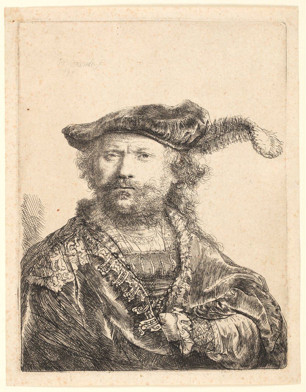Tüylü Kadife Şapkalı Otoportre by Rembrandt van Rijn