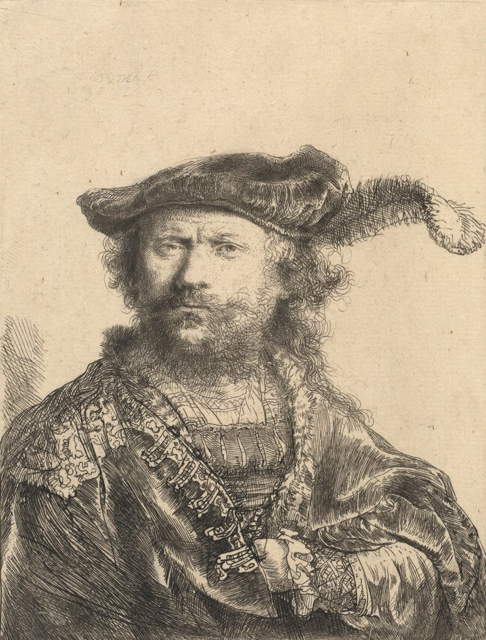 Tüylü Kadife Şapkalı Otoportre, 1638 by Rembrandt van Rijn