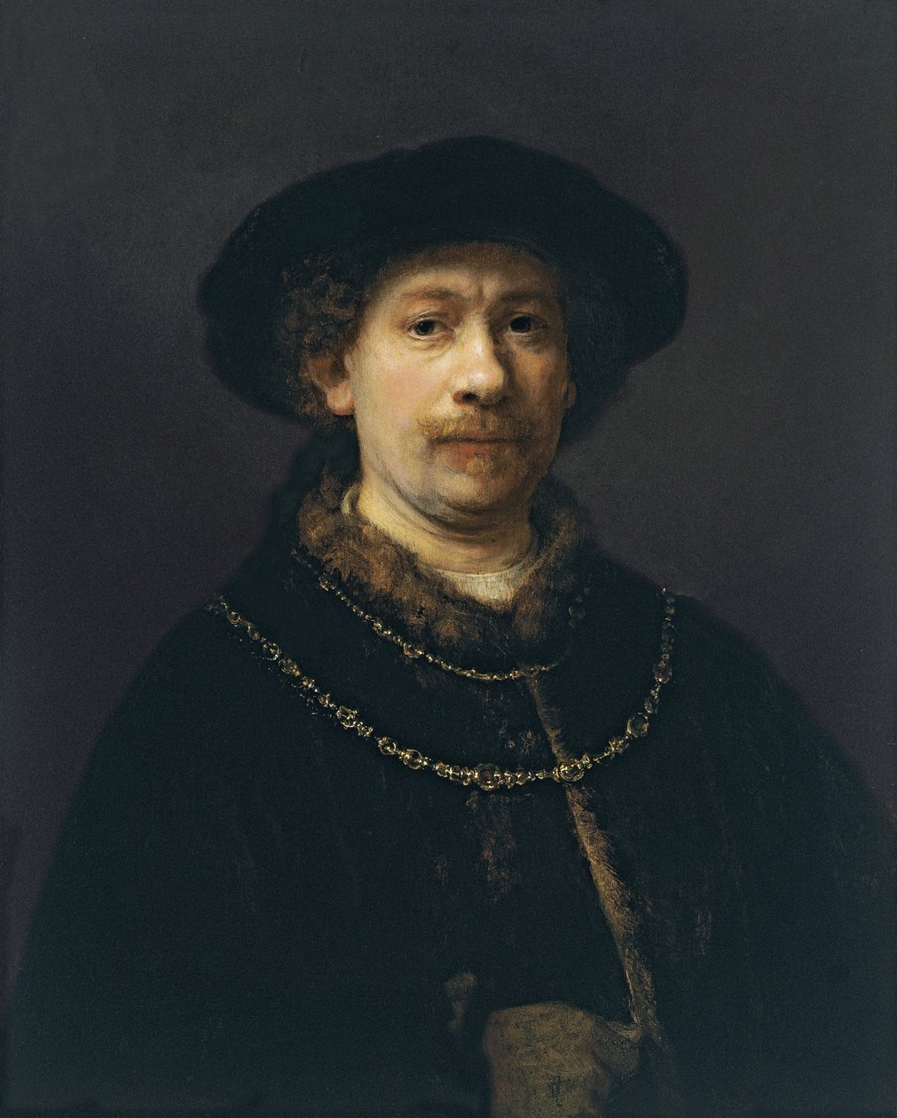 Bereli ve İki Altın Zincirli Otoportre, yaklaşık 1642 by Rembrandt van Rijn