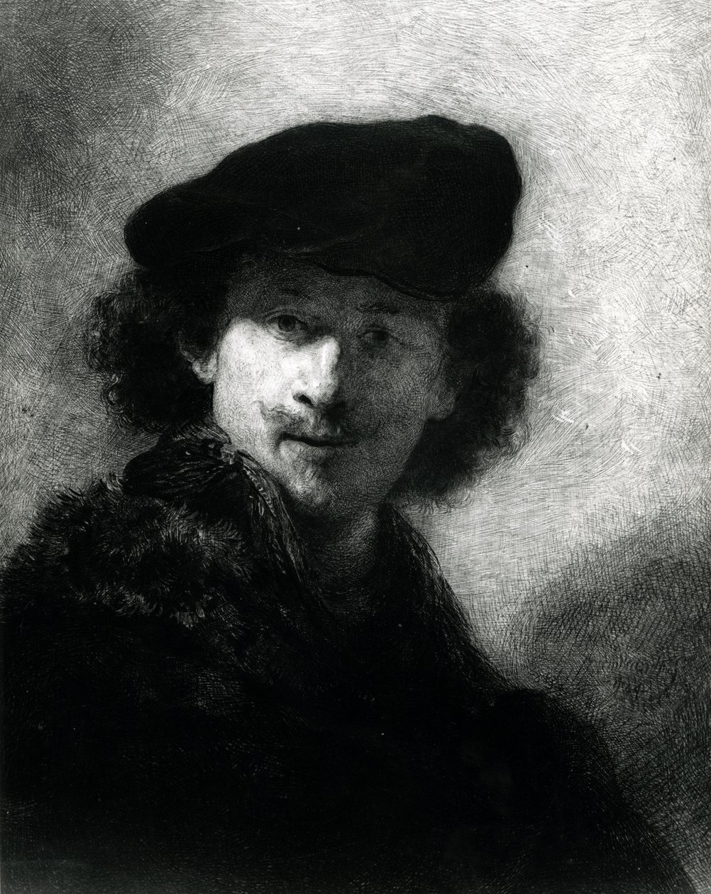 Kadife Bere ile Otoportre by Rembrandt van Rijn