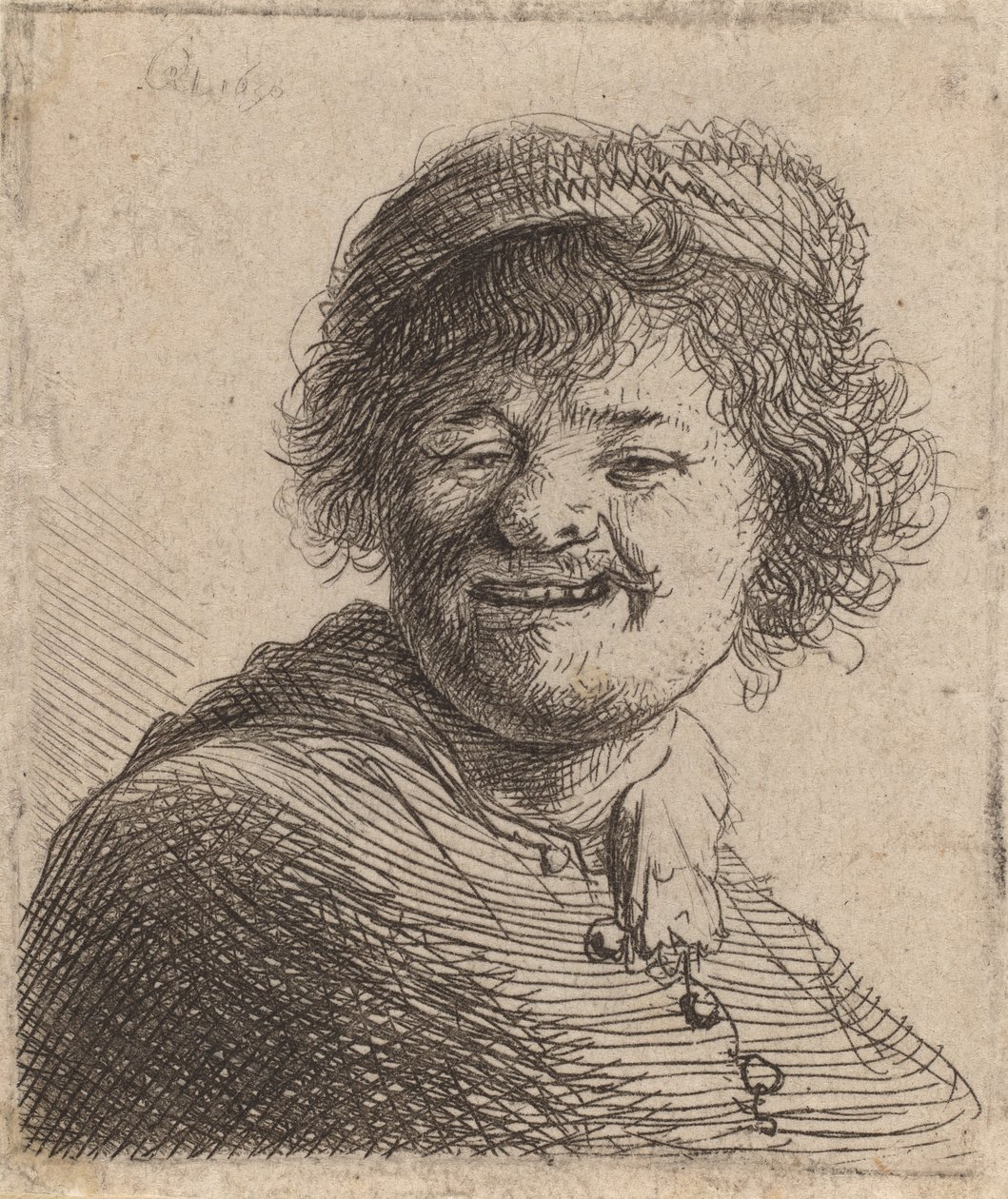 Self portrait in a Cap Laughing, 1630  by Rembrandt van Rijn