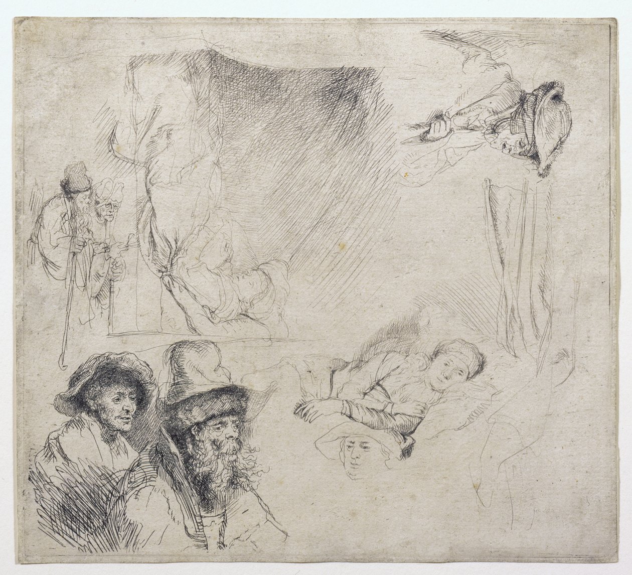 Çalışma Sayfası (yatakta hasta yatan bir kadınla) by Rembrandt van Rijn