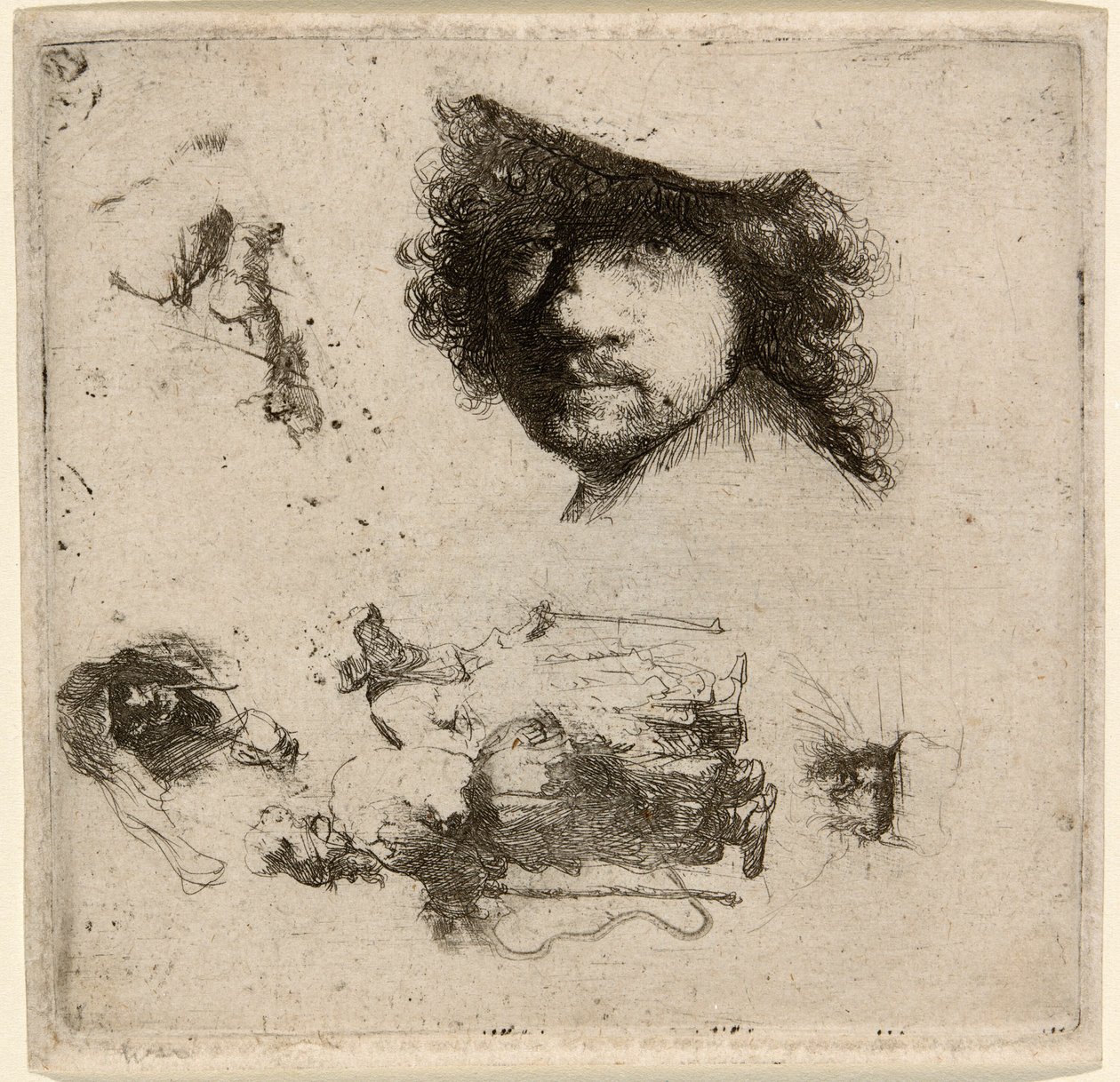 Çalışma Sayfası: Sanatçının Başkanı, Dilenci Çift, Yaşlı Adam ve Yaşlı Kadının Başkanları vb. by Rembrandt van Rijn