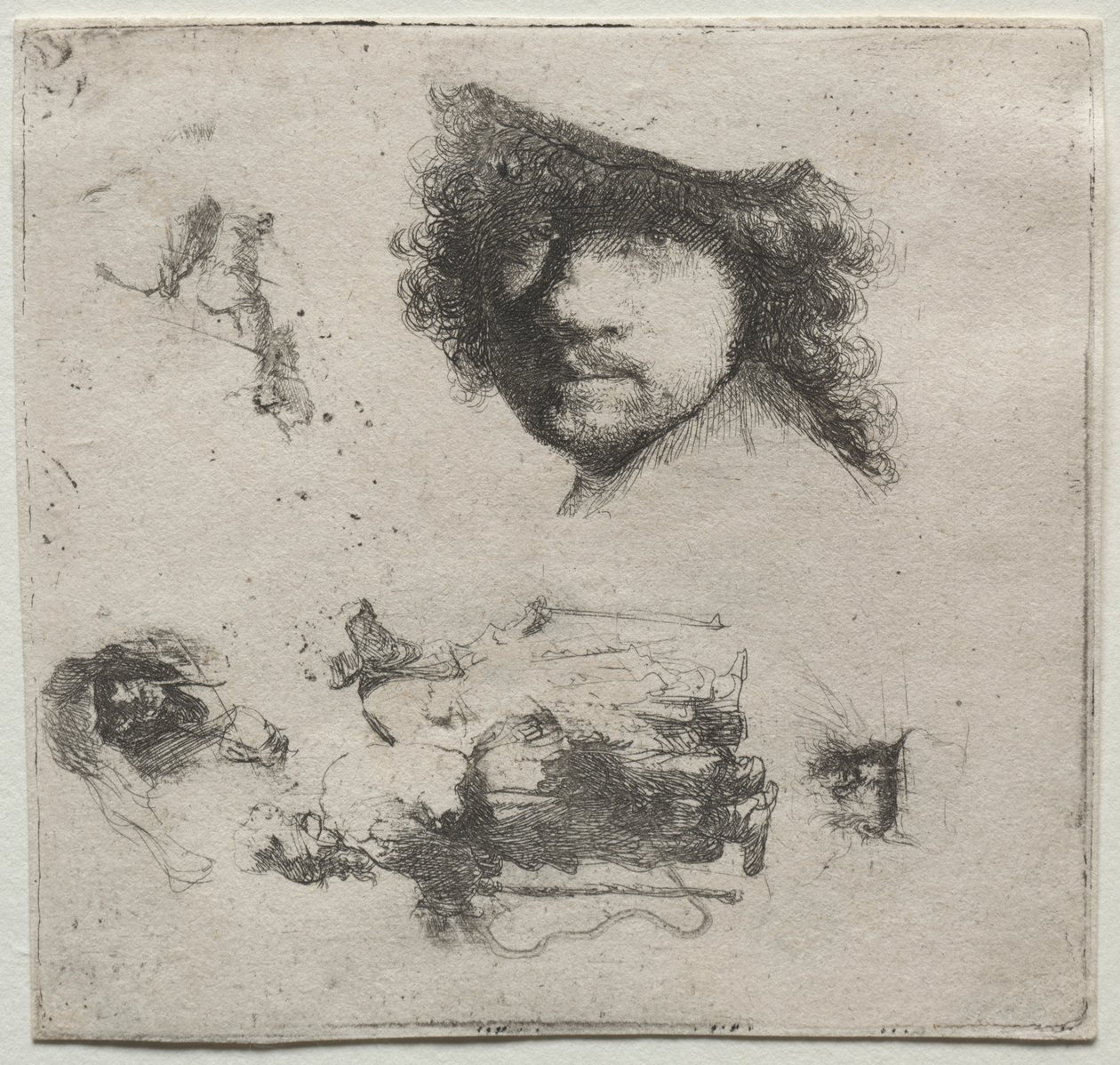 Çalışma Sayfası: Otoportre, Dilenci Çift, vb. by Rembrandt van Rijn