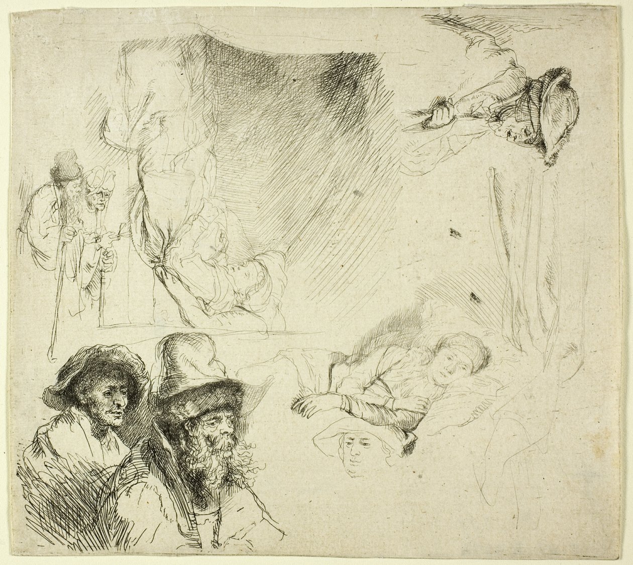 Yatakta Hasta Yatan Bir Kadınla Çalışma Sayfası by Rembrandt van Rijn