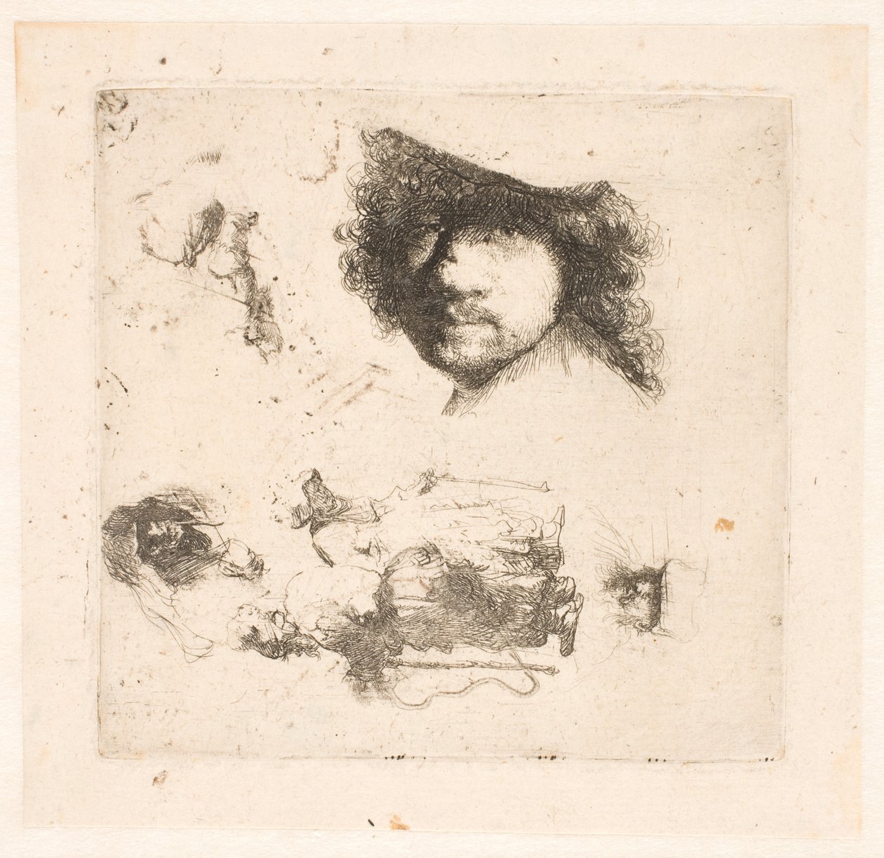Çalışma sayfası: Rembrandt başkanı, dilenci çift, yaşlı adam ve yaşlı kadın başkanları, vb. by Rembrandt van Rijn