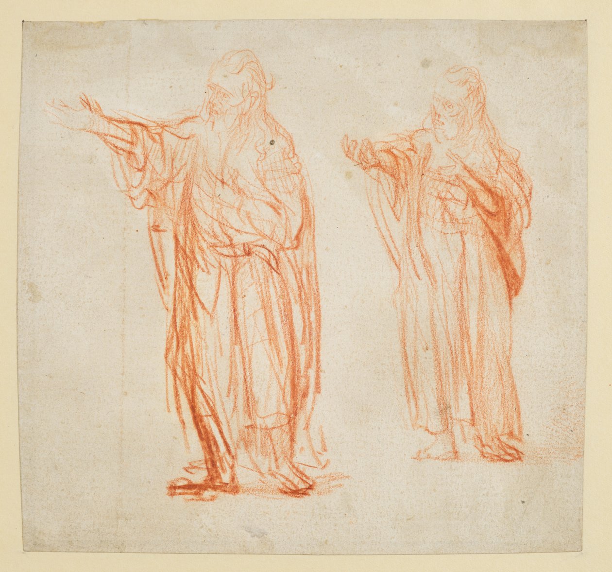 "Vaftizci Yahya" için iki çalışma içeren sayfa by Rembrandt van Rijn