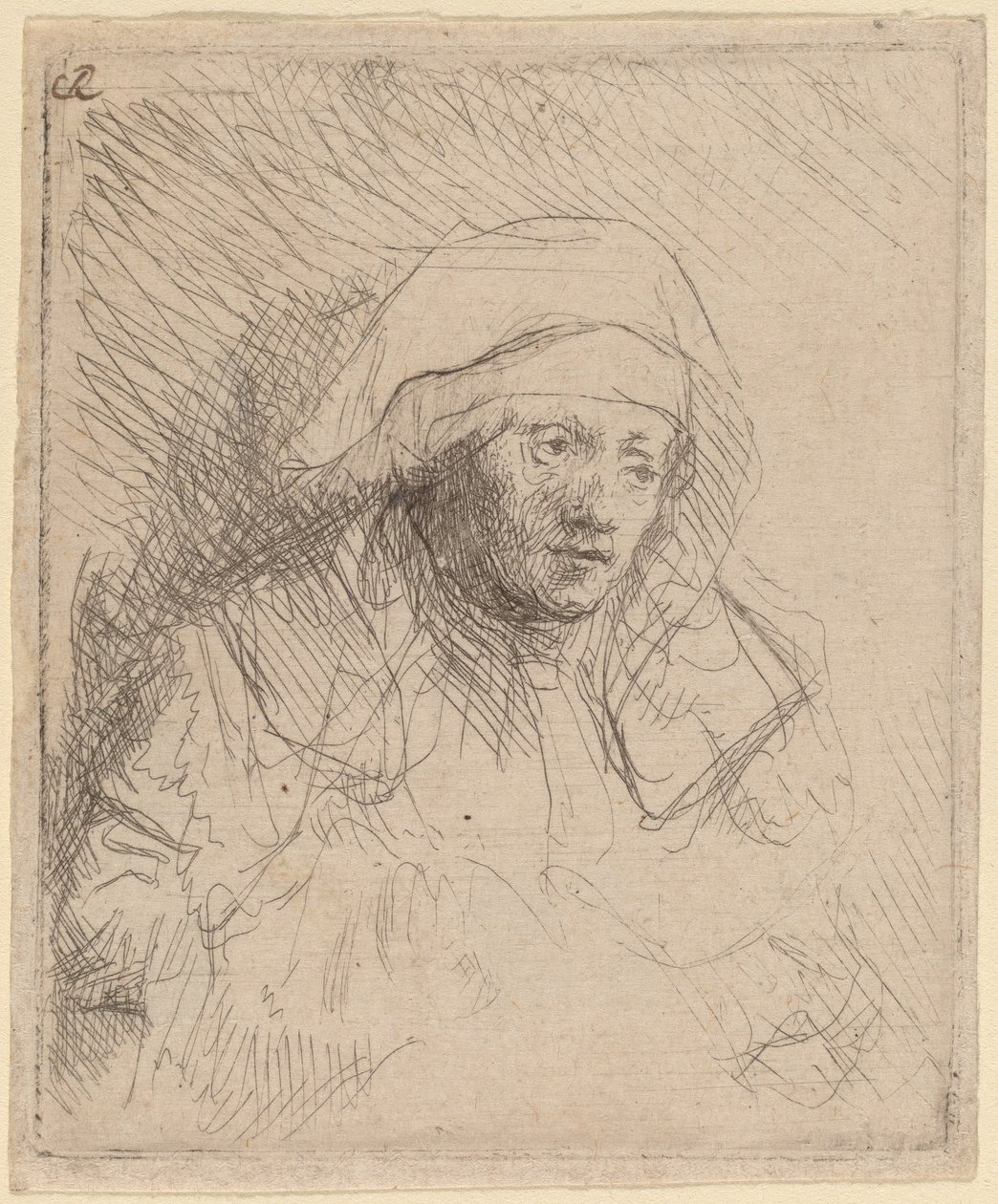 Büyük Beyaz Başlıklı Hasta Kadın (Saskia) by Rembrandt van Rijn