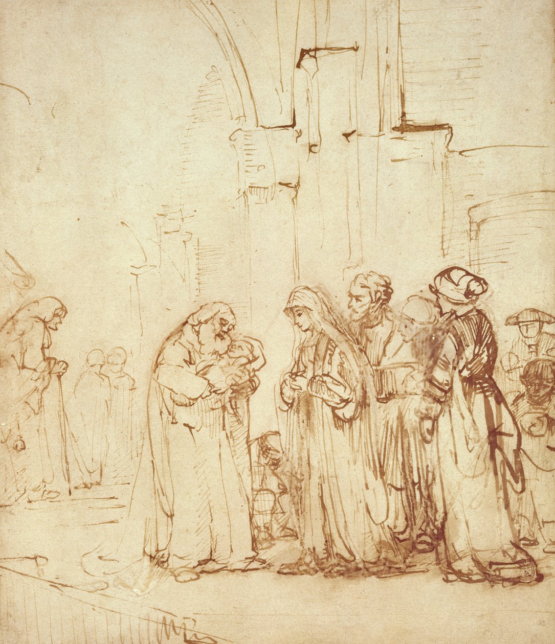 Tapınakta Simeon ve İsa (çizim) by Rembrandt van Rijn
