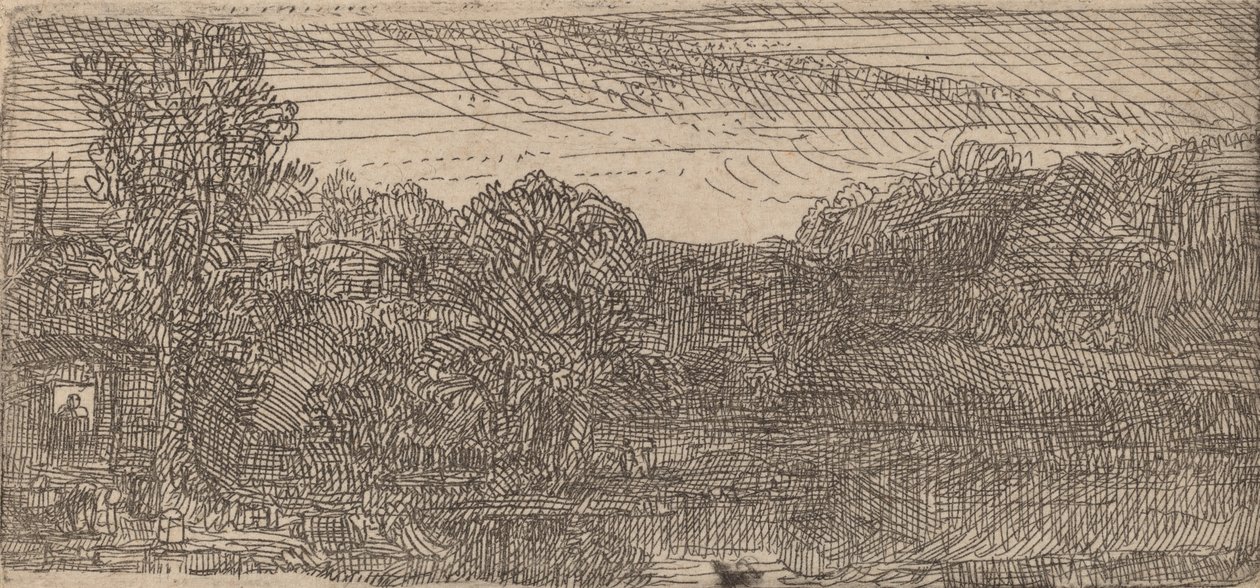 Küçük Gri Peyzaj: Bir Ev ve Bir Havuzun Yanında Ağaçlar, c. 1640. by Rembrandt van Rijn