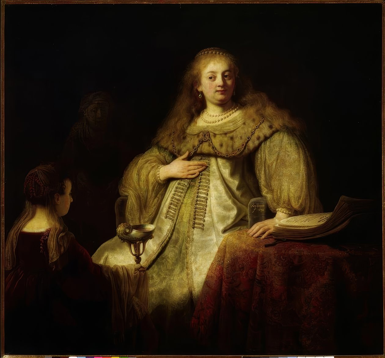 Sophonisbe, kocasının emriyle zehir kabını alır. by Rembrandt van Rijn