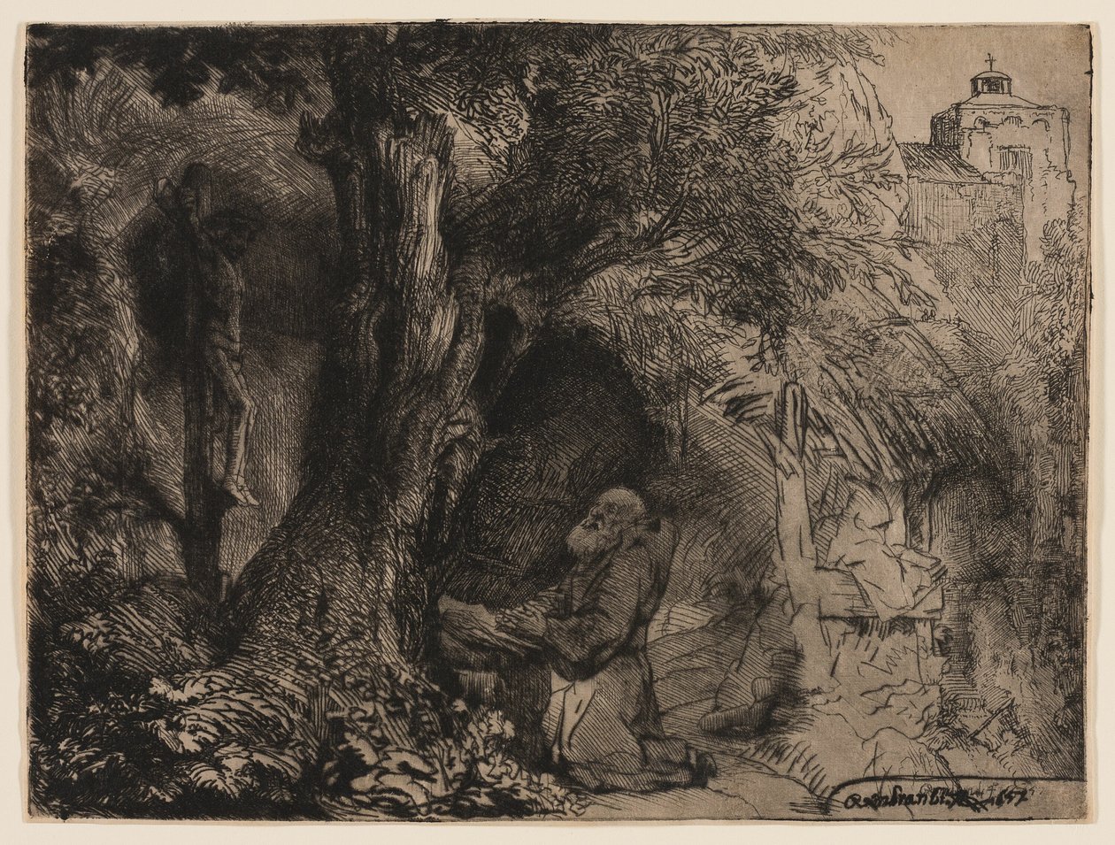 Aziz Francis Ağacın Altında Dua Eder by Rembrandt van Rijn