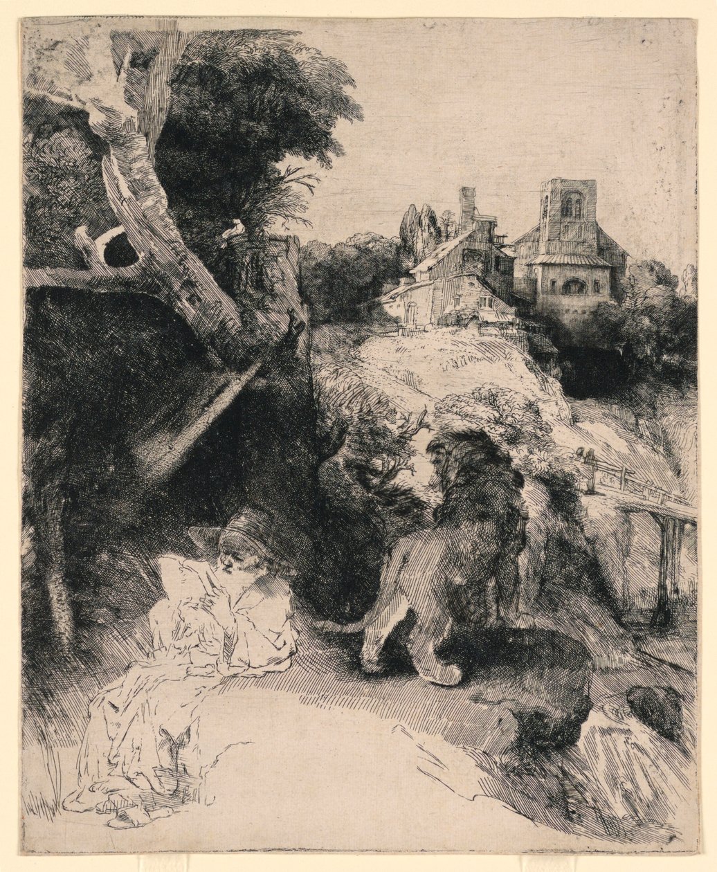Bir İtalyan Manzarasında Aziz Jerome Okuma by Rembrandt van Rijn