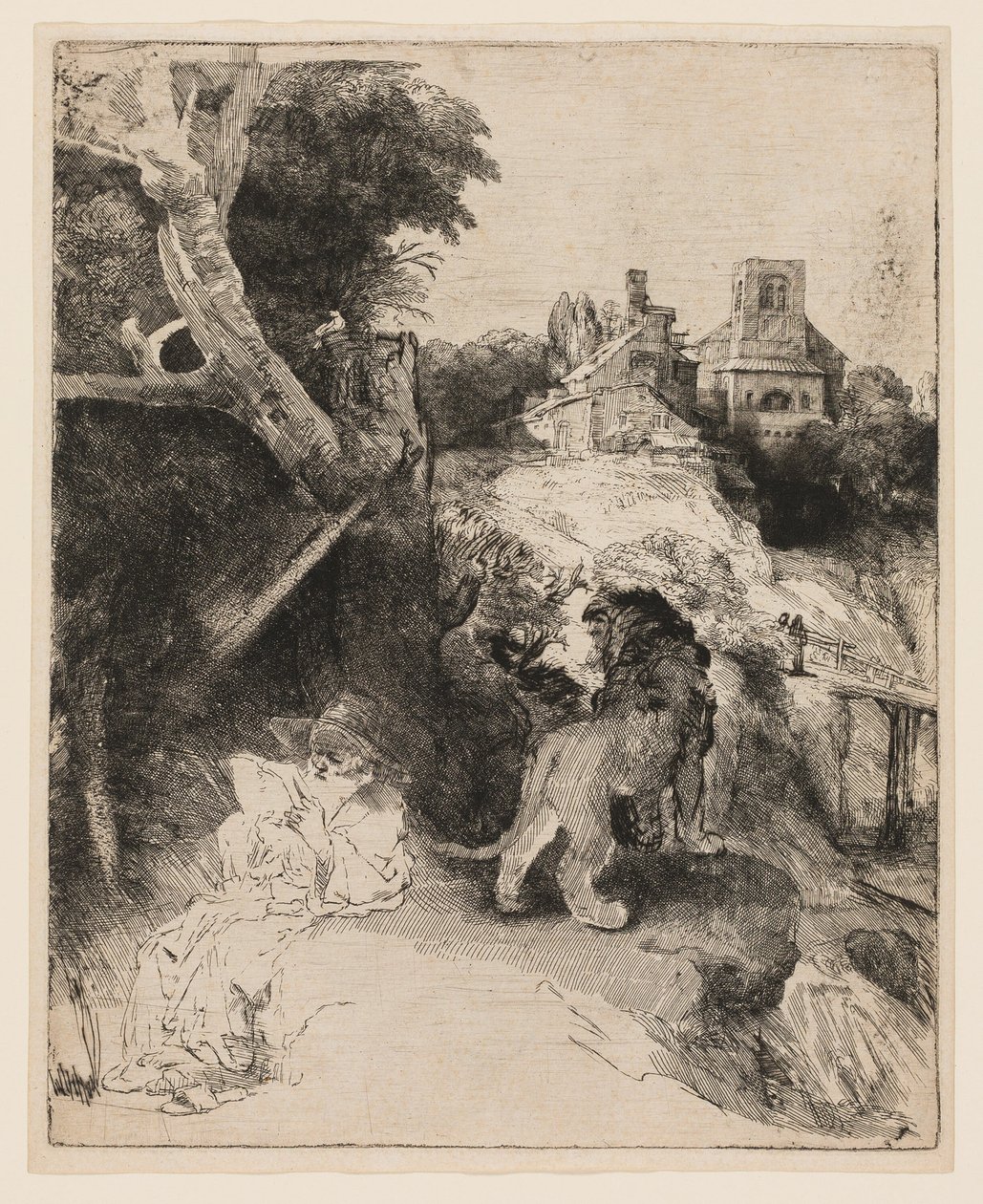 Bir İtalyan Manzarasında Aziz Jerome Okuma by Rembrandt van Rijn