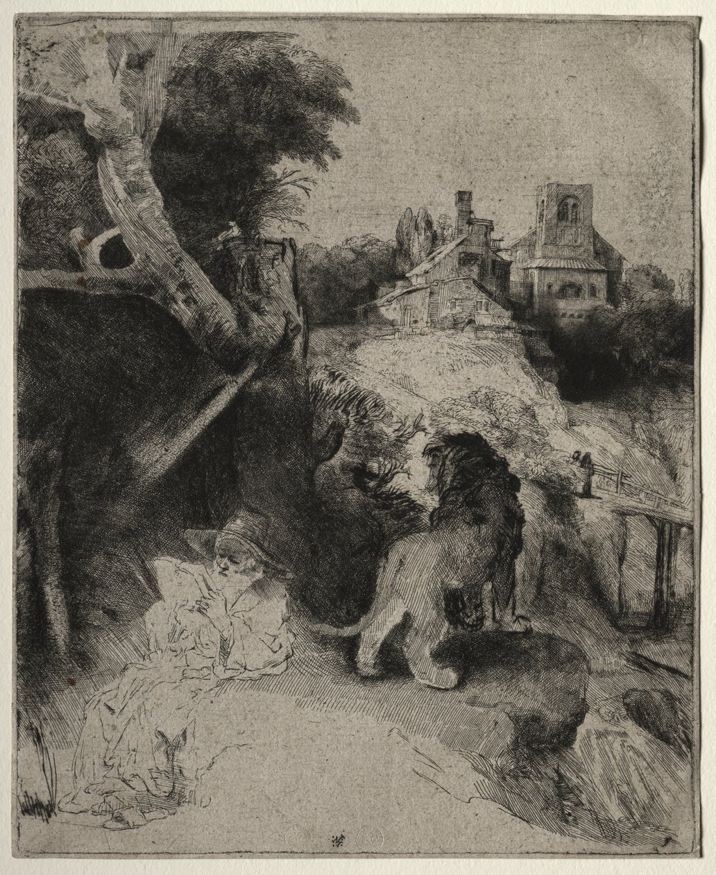 Bir İtalyan Manzarasında Aziz Jerome Okuma by Rembrandt van Rijn