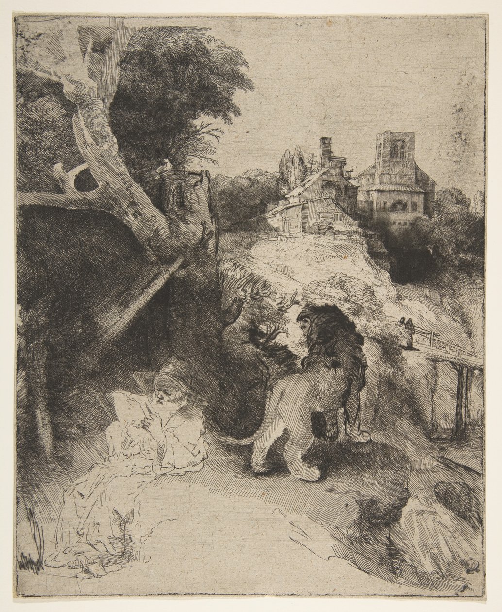 Bir İtalyan Manzarasında Aziz Jerome Okuma, yaklaşık. 1653. by Rembrandt van Rijn