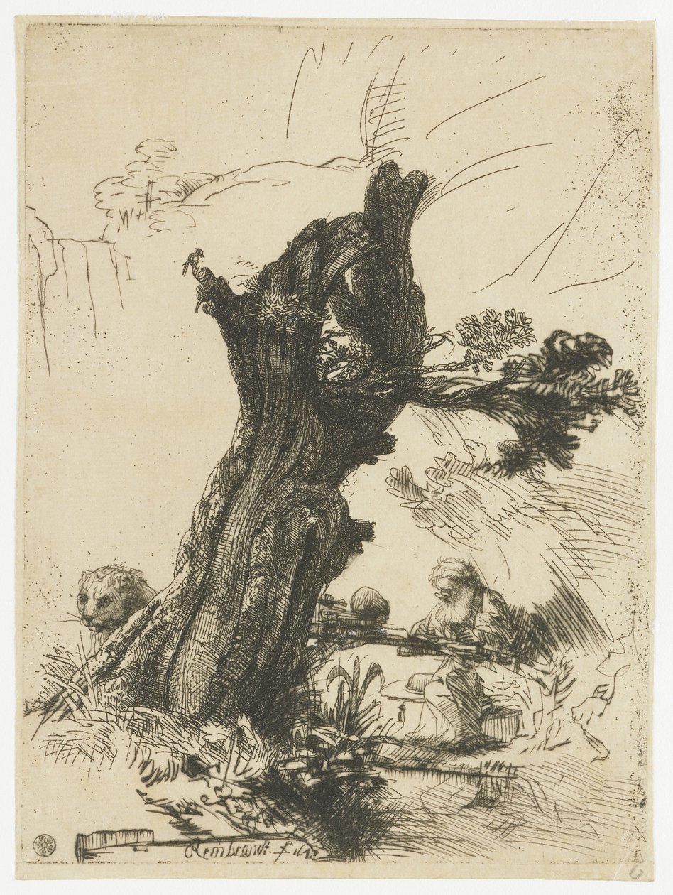 St Jerome bir pollard söğütünün yanında by Rembrandt van Rijn