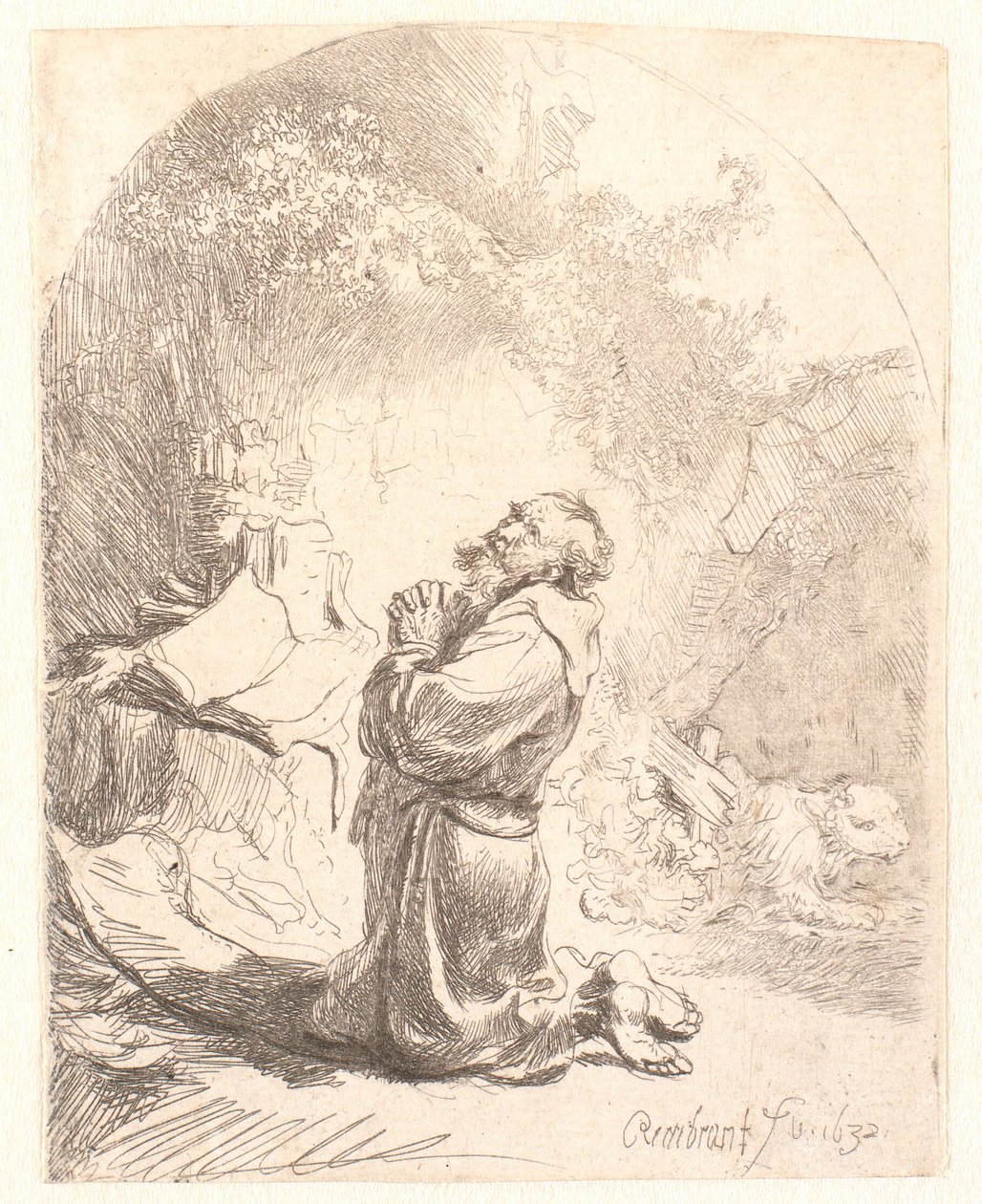 Aziz Jerome dua ediyor: kemerli baskı by Rembrandt van Rijn