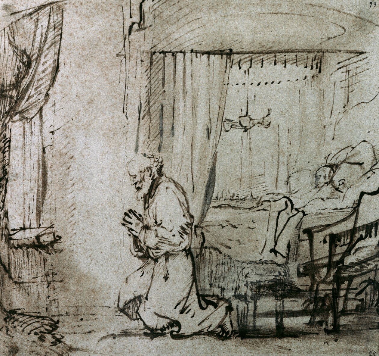 ಸೇಂಟ್ ಪೀಟರ್ಸ್ ಪ್ರೇಯರ್ ದ ರೈಸಿಂಗ್ ಆಫ್ ತಬಿತಾ, c.1654-55 ಟರ್ಕ್ by Rembrandt van Rijn