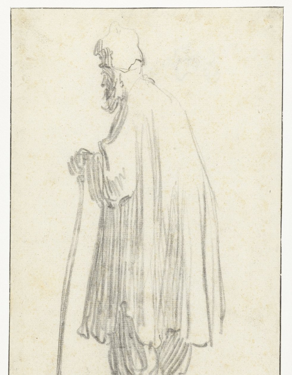 Sola Bakmış Sopalı Ayakta Adam by Rembrandt van Rijn