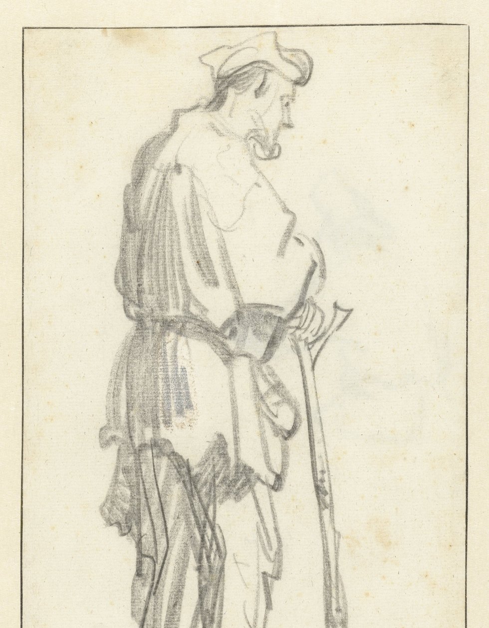 Sopalı Duran Adam, Yüzü Sağa Döndü by Rembrandt van Rijn