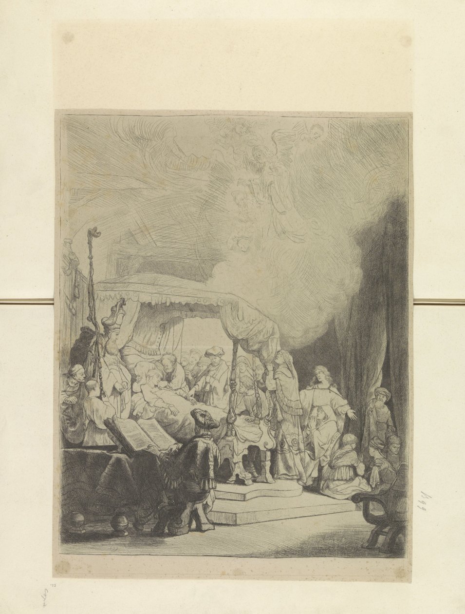 sterfbed van maria Seksen beş orijinal baskının toplanması (seri başlığı) by Rembrandt van Rijn