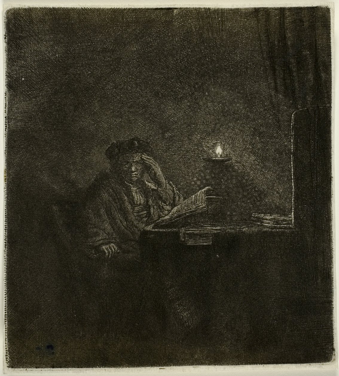 Mum Işığında Bir Masada Öğrenci by Rembrandt van Rijn