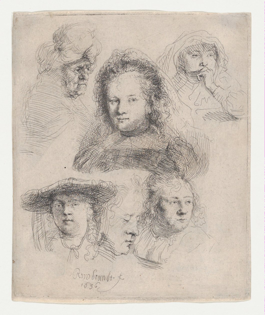 Saskia ve Diğerleri Başkanlarının Çalışmaları, 1636., 1636. by Rembrandt van Rijn