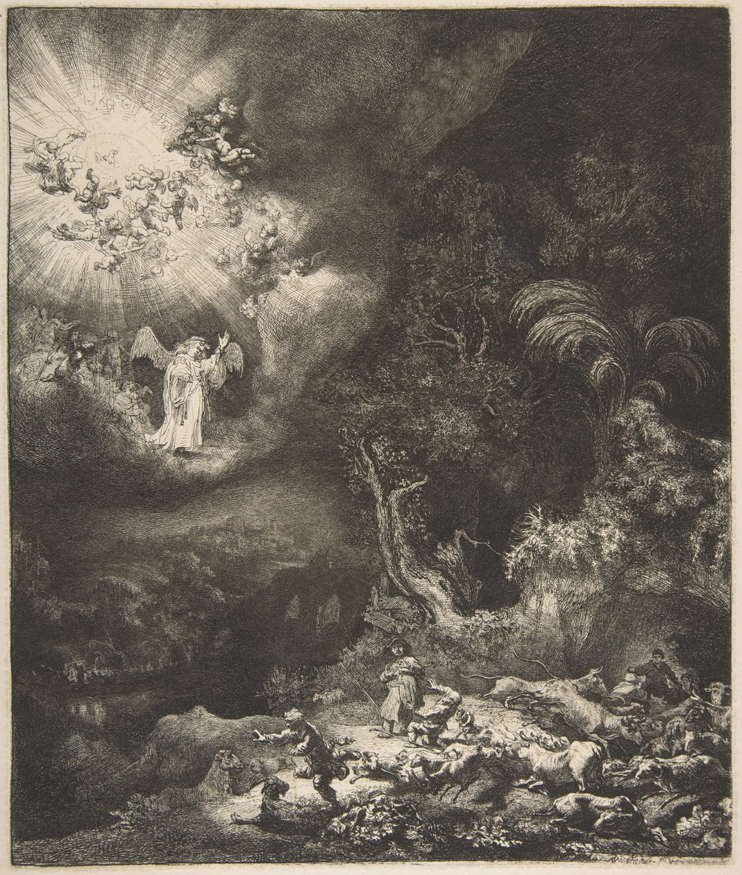 Çobanlara Görünen Melek, 1634. by Rembrandt van Rijn