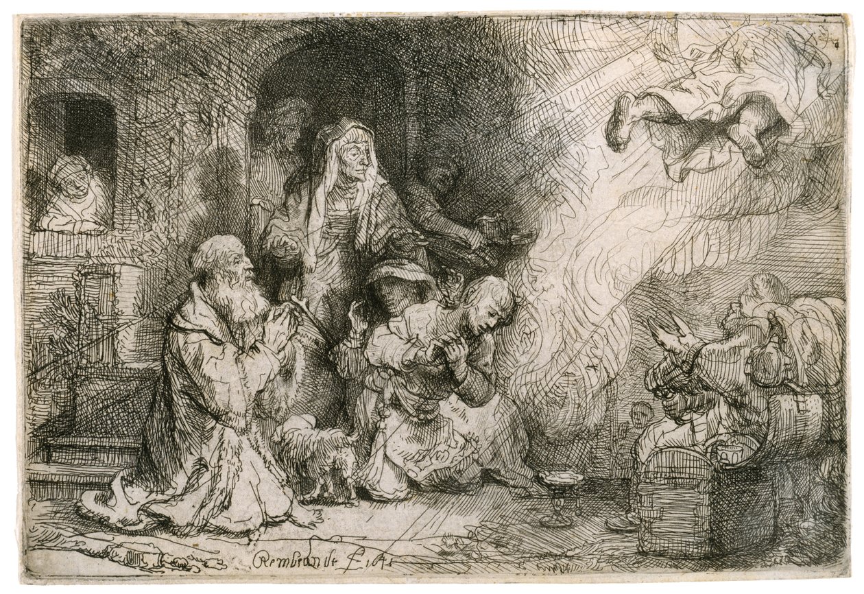 The Angel Departing from the Family of Tobias, 1641  by Rembrandt van Rijn