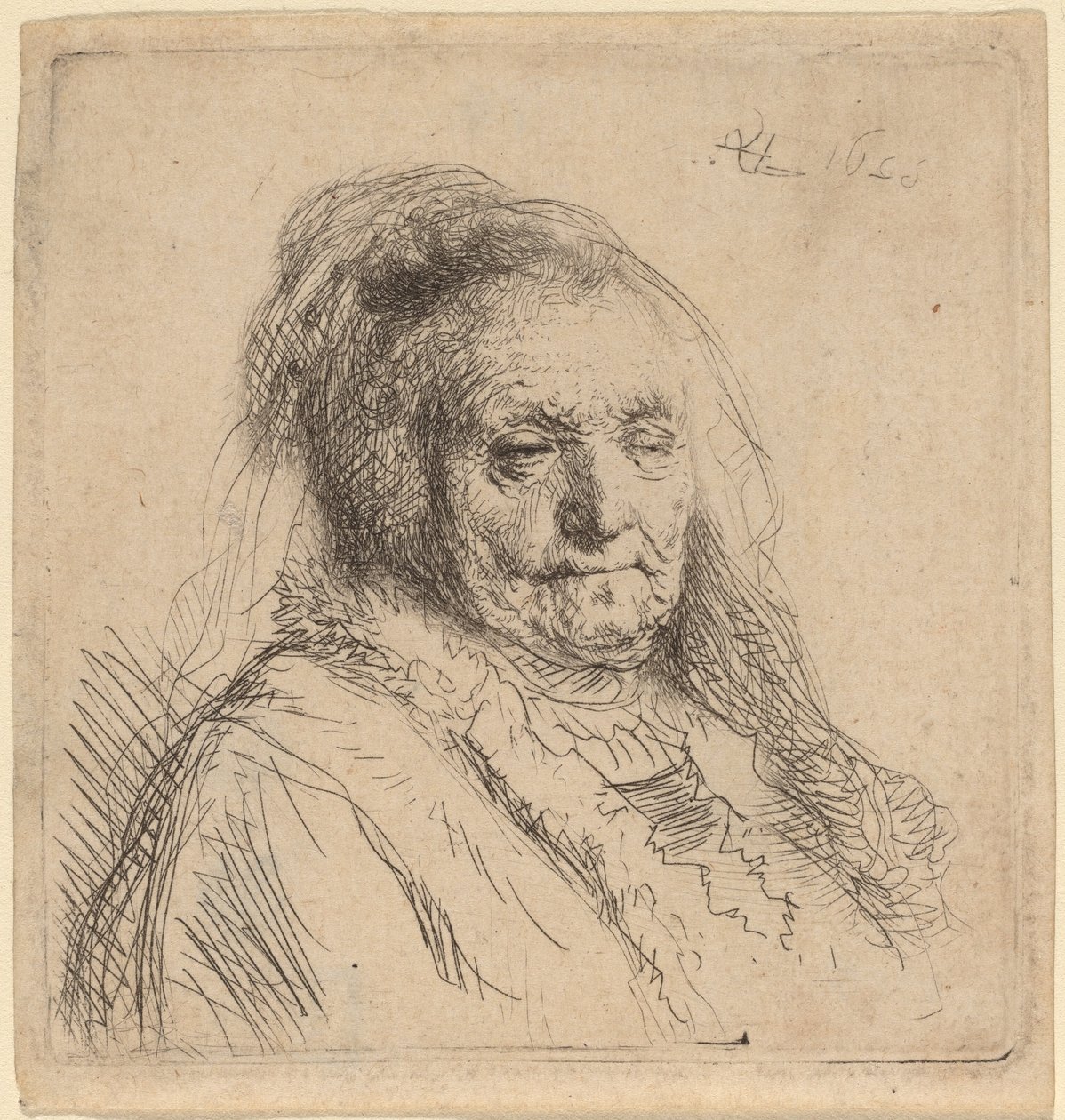 Sanatçının Annesi, Başı ve Büstü by Rembrandt van Rijn