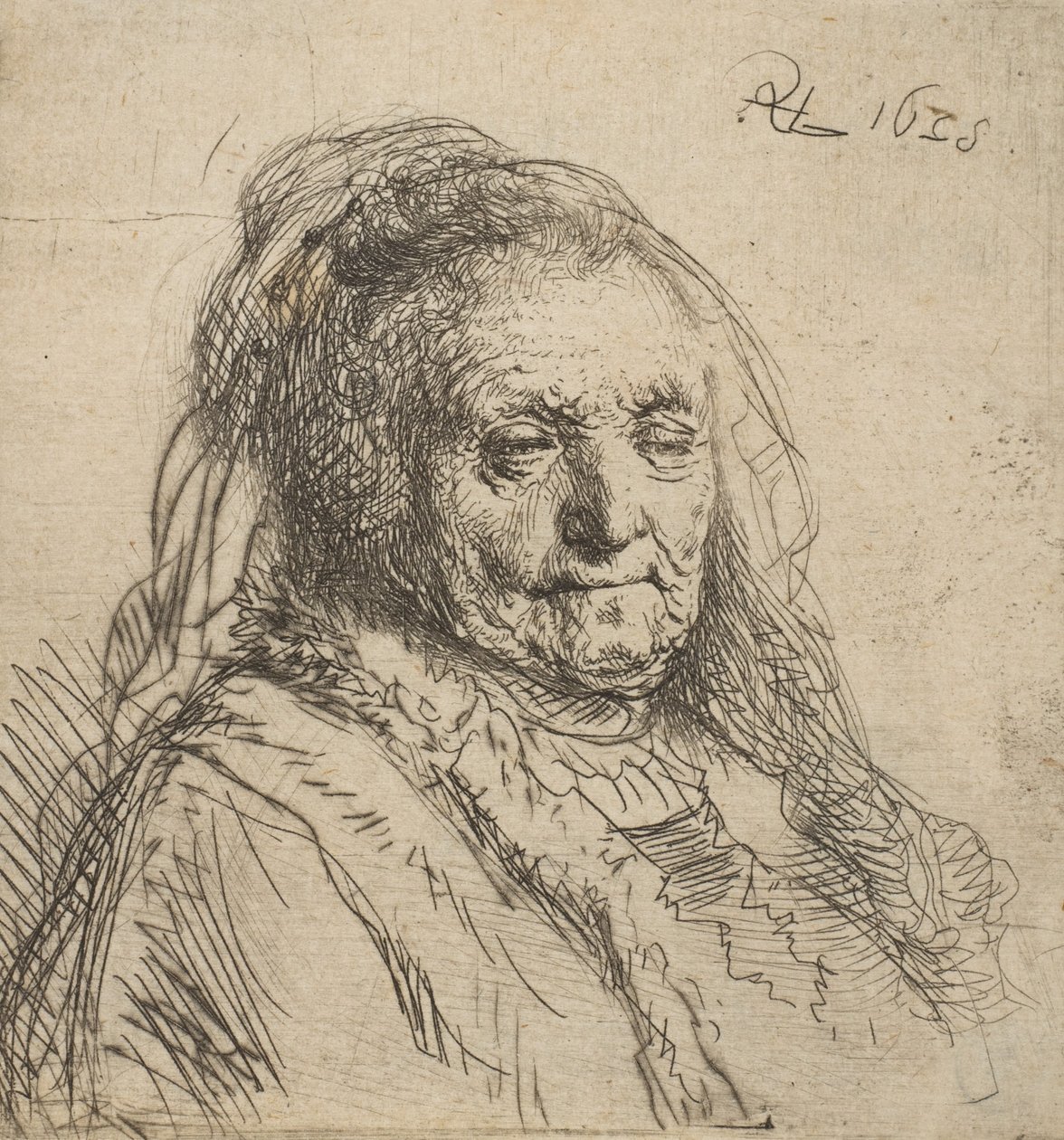 Sanatçının Annesi: Baş ve Göğüs, Üç Çeyrek Sağ, 1628., 1628. by Rembrandt van Rijn