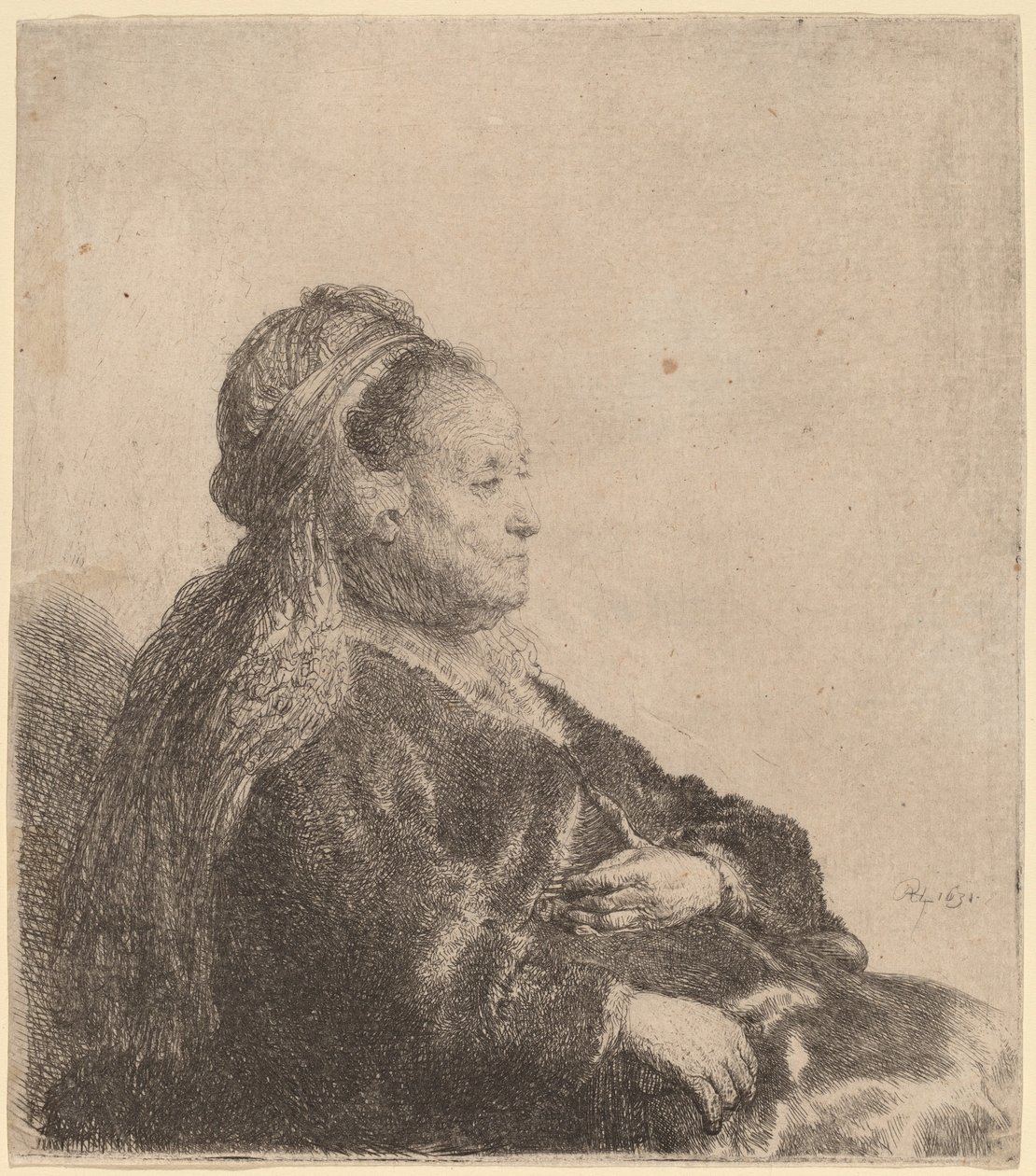 Sanatçının Annesi Oturmuş, Oryantal Başlıklı by Rembrandt van Rijn