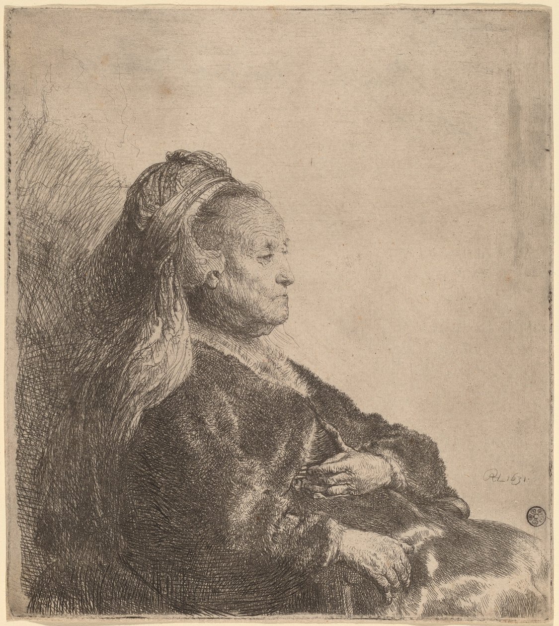 Sanatçının Annesi Oturmuş, Oryantal Başlıklı by Rembrandt van Rijn
