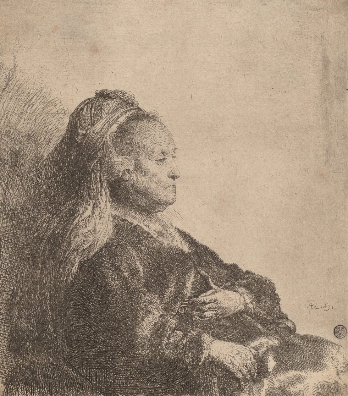 Sanatçının Annesi Oturan, Doğulu Başlıklı, 1631. by Rembrandt van Rijn