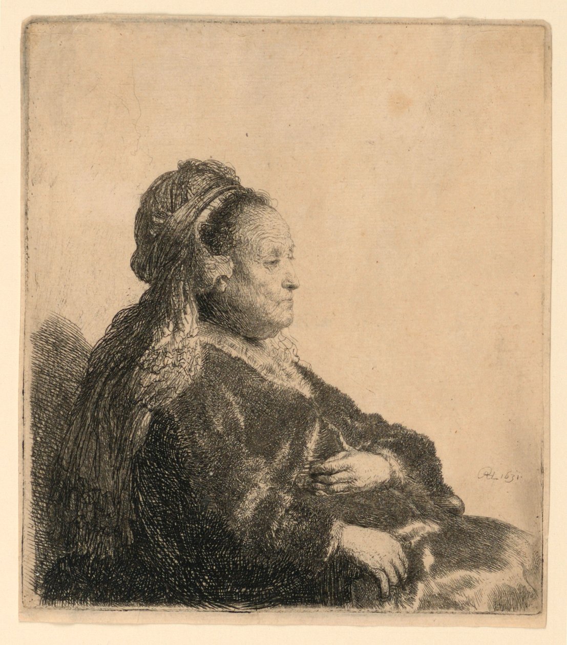 Sanatçının Annesi Doğu Başlıklı Oturmuş: Yarım Boy by Rembrandt van Rijn