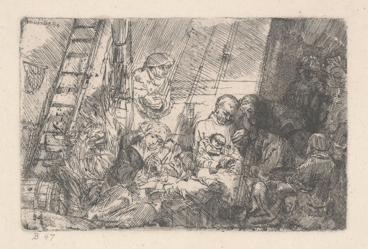 Ahırda Sünnet, 1646-54 (kağıt üzerine mürekkep) by Rembrandt van Rijn
