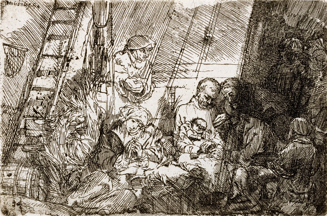 Umumarayika Ugenda Mumuryango wa Tobiya, 1641 ki by Rembrandt van Rijn
